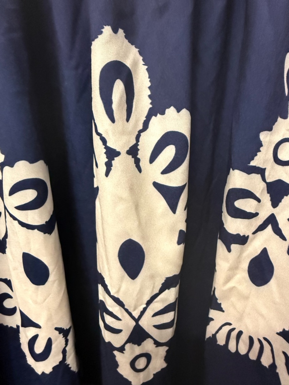 Navy & Cream Boho Midi Dress XL Lightweight Flowy Smocked Waist - Picture 4 of 4